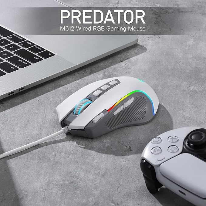 Redragon M612 Wired RGB Optical Gaming Mouse 8000 DPI Remapping Keys | Stable Lag-Free Connection, Redefine Keybinding Macro, Rapid-Fire Side Clicker, Vibing Backlight