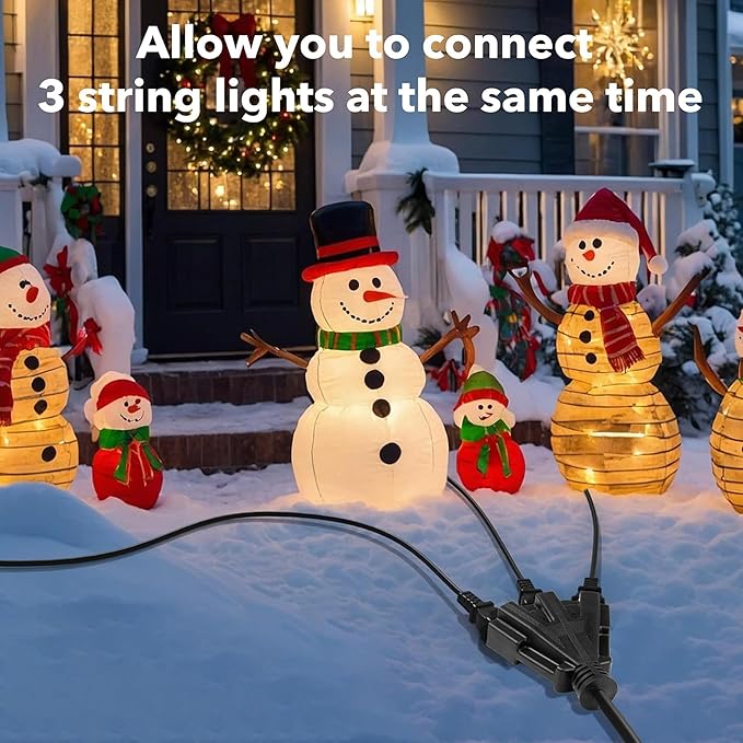 BN-Link's 2 Pack Outdoor Extension Cord Set is Ideal for Holiday Yard Decorations and Garden Equipment. with Three outlets You can Plug in Loads up to a Total of 13amps/1625watts. (Black, 15ft)