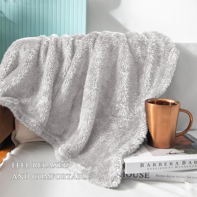 Exclusivo Mezcla Fuzzy Plush Fleece Bed Blanket King Size, Light Grey | 104x90 Inches, Super Soft and Cozy Bed Blanket, Fluffy Decorative Bedding for Livingroom, Bedroom, All Season
