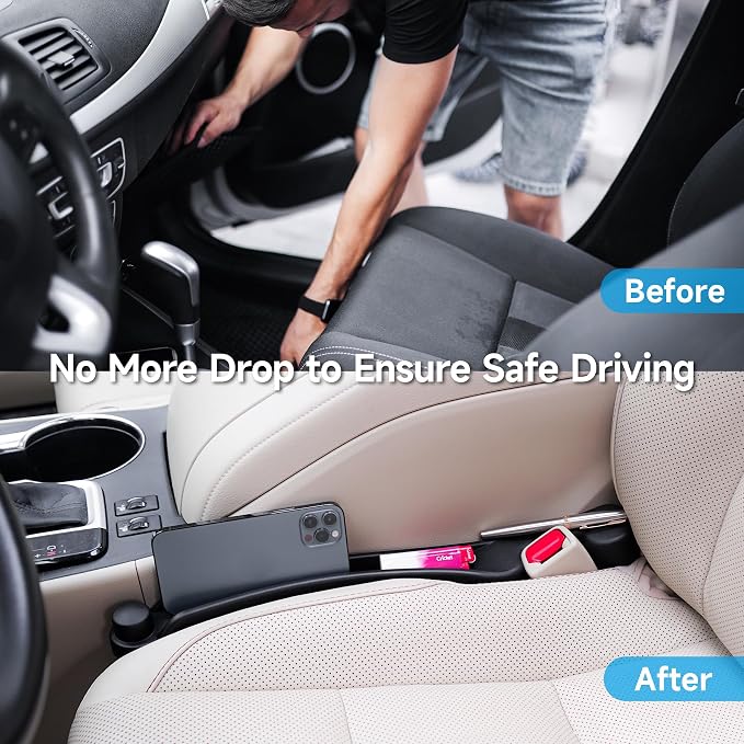 Givifive Car Seat Gap Filler Set of 2, Soft Foam Multifunctional Seat Side Gap Filler with Organizer & Hook Function, 3in1 Gap Stopper Universal Fit Car SUV Truck Fill The Gap Between Seat & Console