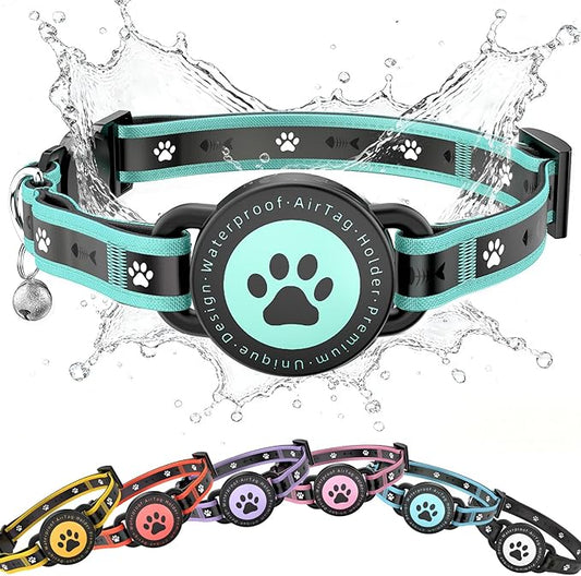 Airtag Cat Collar Breakaway, Reflective Cat Collar with AirTag Holder and Bell, Compatible with Apple Air Tag, Comfortable Padding, Adjustable, Durable (Turquoise, XS)