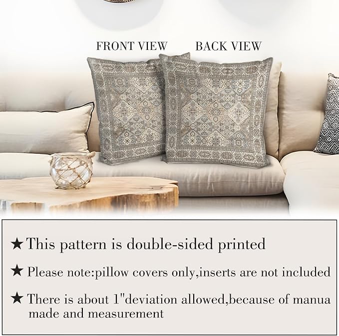 Boho Floral Throw Pillow Covers 22x22 inch Set of 2,Boho Rug Geometric Floral Pattern Decor Double Sided Pattern Cushion Cover Soft Pillow Case Living Sofa Room Bed Square Pillow Cover