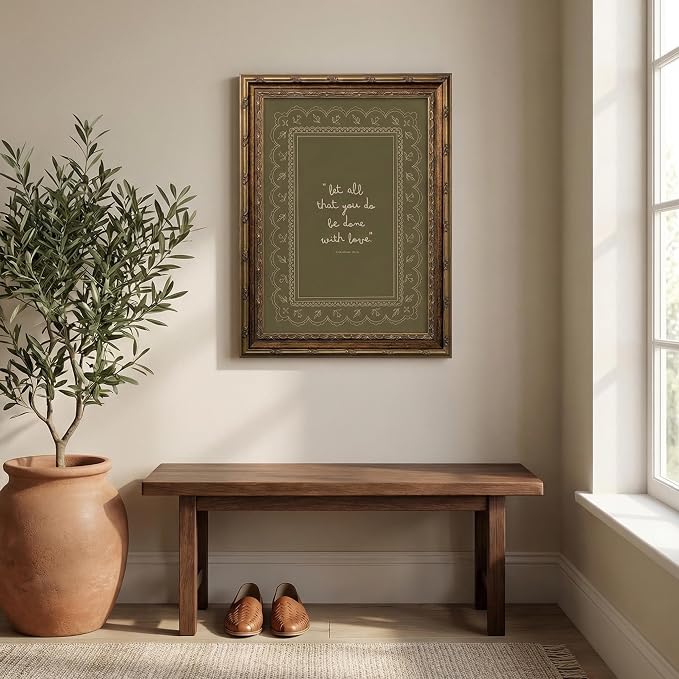 Framed Inspirational Bible Verse Wall Art Print “Let All That You Do Be Done with Love” Scripture Quote Picture with Vintage Christian Wall Decor for Living Room Bedroom Office 12x16 Inches