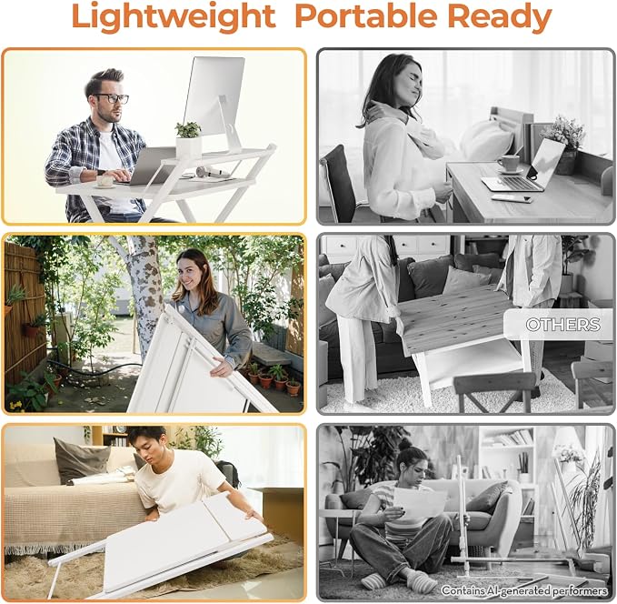 GreenForest Folding Desk No Assembly Required Large Size, 2-Tier Foldable Computer Desk with Shelf for Home Office, Space Saving Portable Laptop Study Foldable Table for Bedroom, White | Portable Foldable Table for Laptop, 2-Tier Compact with Shelf, Sp...