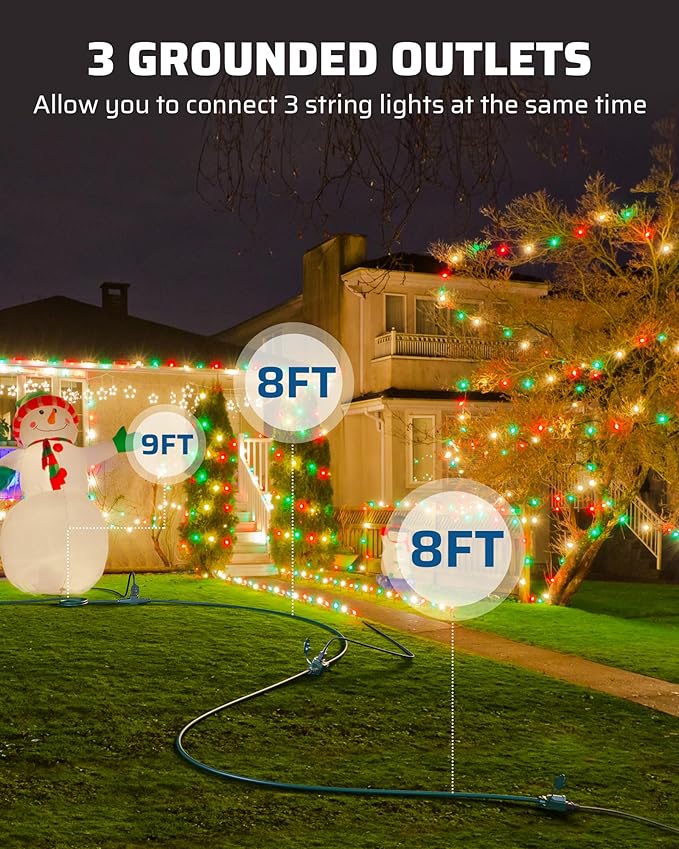 DEWENWILS 25Ft Outdoor Extension Cord, Evenly Spaced 3 Outlets Plugs with Safety Cover, 16/3 SJTW Weatherproof Wire for Outdoor String Lights, ETL Listed