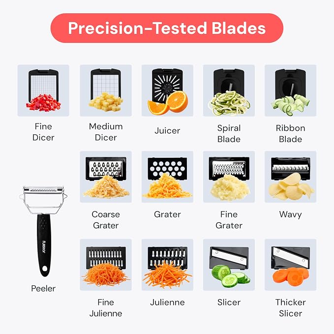 Fullstar Pro Original Vegetable Chopper & Mandoline Slicer Kitchen Gadget | 14 in 1 Veggie Slicer, Onion & Fruit Cutter with Sharp Stainless Steel Blades & Container (Stainless Steel)