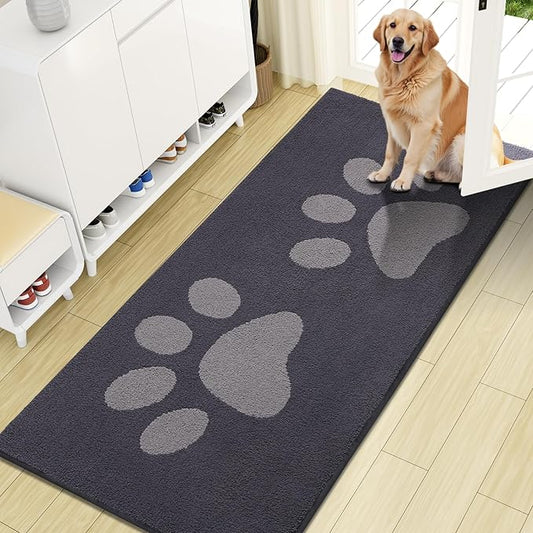 Buganda Dog Door Mat for Muddy Paws, Absorbent Dirt Trapper Washable Indoor Doormats, Non Slip Low-Profile Mud Mat for Dogs, Front Entrance Doormat for Inside Floor (59x20 Inches, Dark Grey)
