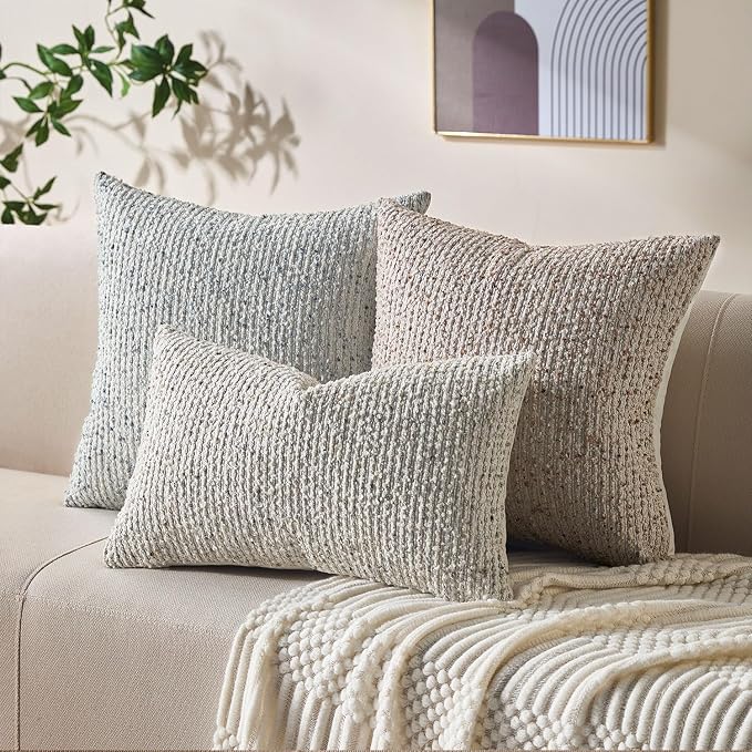 Allorry Soft Wool Decorative Throw Pillow Covers 12x20 Cream Gray SY011B12 | Cozy Soft Touch,Neutral Textured Boho Cushion Covers for Modern Farmhouse Sofa Bedroom Living Room Decor
