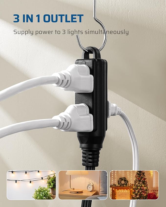DEWENWILS Flat Plug Extension Cord, 25 FT 16/3 Awg Grounded Power Cable, 3 Outlets Power Strip for Indoor Use, SPT-3 Cord, Space Saving for Office, School, Travel, Dorm, ETL Listed, 1 Pack, Black