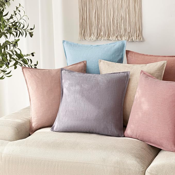 Foindtower Pack of 2, Decorative Linen Solid Throw Pillow Covers Soft Accent Euro Cushion Case Boho Farmhouse Neutral Pillowcase for Couch Sofa Bedroom Living Room Home Decor 24 x 24 Inch Light Purple