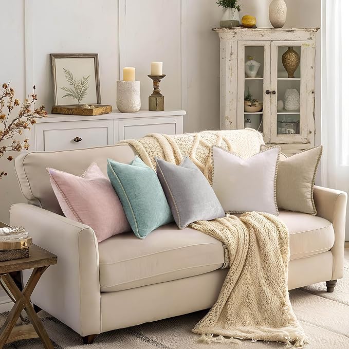 decorUhome Soft Chenille Throw Pillow Covers 20x20 Set of 2 Aqua Haze | Fall Textured Decorative Throw Pillow Cases Stitched Edge Modern Farmhouse Luxury Boho Velvet for Couch Sofa Bed Home Decor
