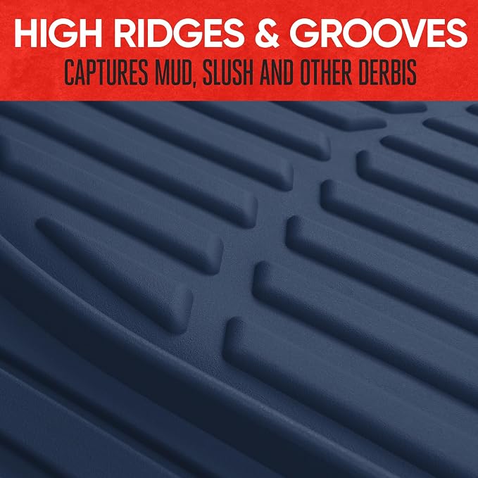 Motor Trend FlexTough Floor Mats for Cars, Blue Deep Dish All-Weather Car Mats, Waterproof Trim-to Fit Automotive Floor Mats for Cars Trucks SUV, Universal Floor Liner Car Accessories