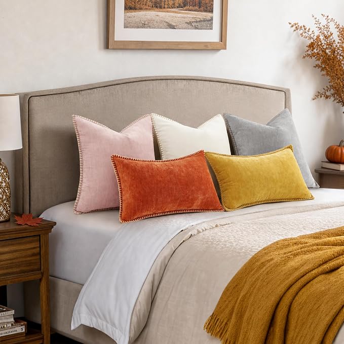 decorUhome Soft Chenille Throw Pillow Covers 20x20 Set of 2 Rust | Fall Textured Decorative Throw Pillow Cases Stitched Edge Modern Farmhouse Luxury Boho Velvet for Couch Sofa Bed Home Decor