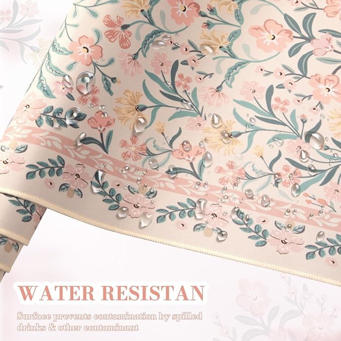 iCasso Desk Mat,Mouse Pad for Office Desk,35.4x15.7in,Pink Floral | Desk Pad for Women Home Office Decor Supplies, Desk Accessories, Non-Slip Mousepad with Stitched Edge, Smooth Water-Resistant