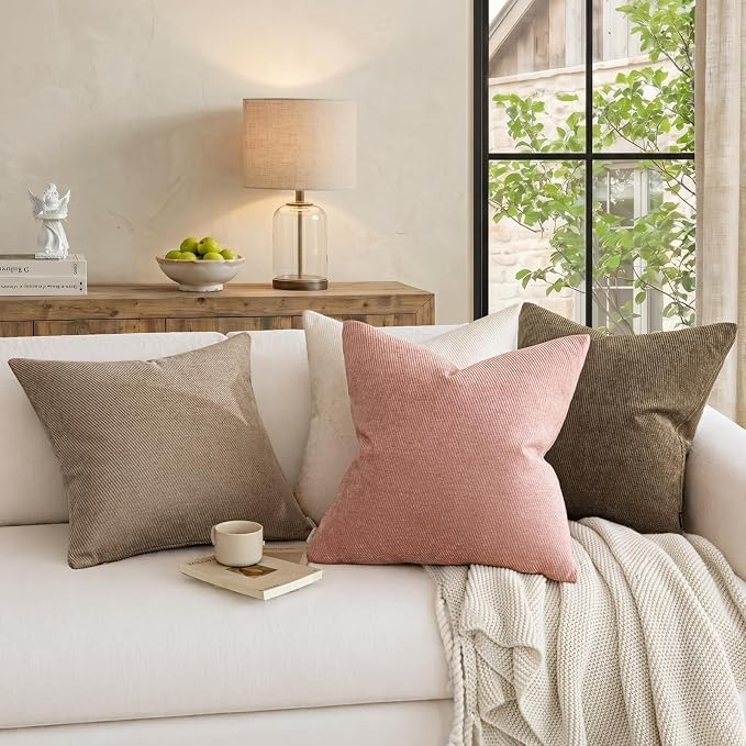 a moment Pack of 2 Decorative Chenille Throw Pillow Covers with Twill Cushion Covers for Sofa Living Room Couch Bed 16x16 Inch Light Brown