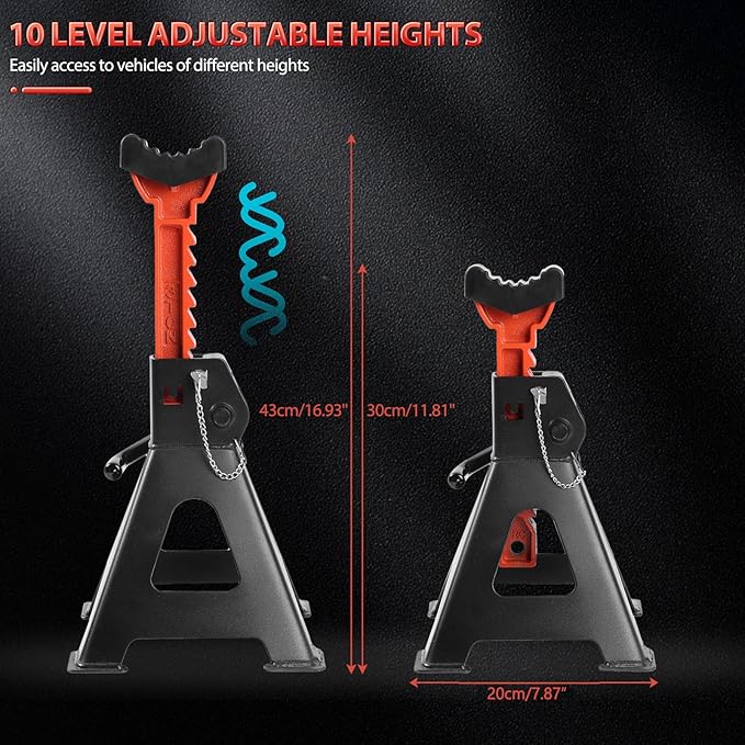 Car Jack Stands 3 Ton (6,600 lbs) with Double Locking Large Foot Base Gloves,Heavy Duty Car Jack Stand with Rubber Pads, Adjustable 11.22"-16.54" Jack Stands for Trucks,SUV, MPV,Home Garage,1 Pair