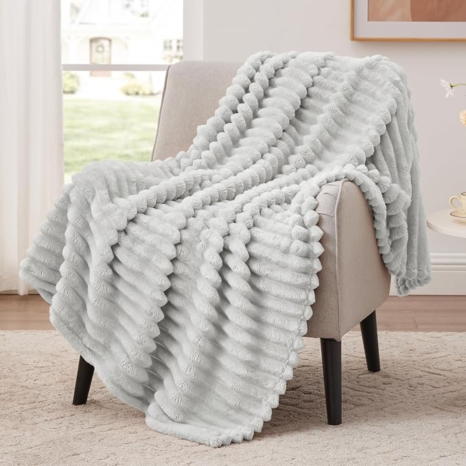 EXQ Home Gentle Soft Fleece Throw Blanket – Cozy Lightweight Blanket for Couch Bed – All-Season Warm Fuzzy Flannel Blanket for Women Mom Her – Gifts for Birthday(50"x60",Light Grey)