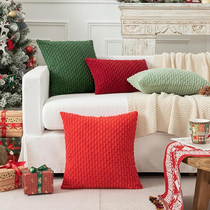 Kevin Textile Soft Corduroy 14"x24" Lumbar Pillow Cover 1 Pack, Burgundy | Boho Stripe Plush Corduroy Decorative Oblong Cushion Cover Modern Farmhouse Home Decor for Sofa Couch Bed Chair