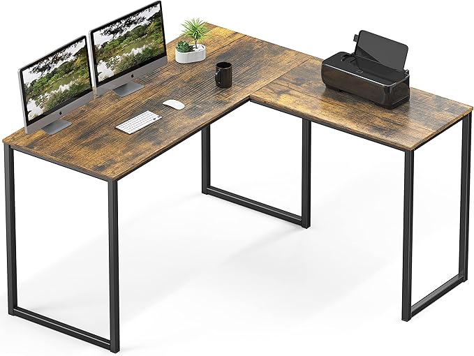 SHW Mission 48 x 48 L-Shape Home Office Computer Desk, Rustic Brown | Reversible Desktop Design