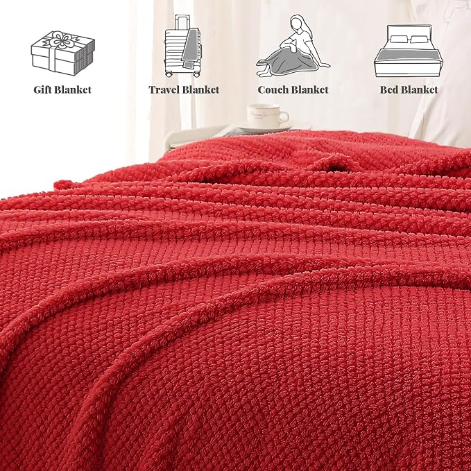 Whale Flotilla Soft Fleece Twin Size Bed Blanket, Red | 60x80 Inch, Suitable for Bed, Fluffy Fuzzy Jacquard Blankets for All Season, Lightweight and Cozy