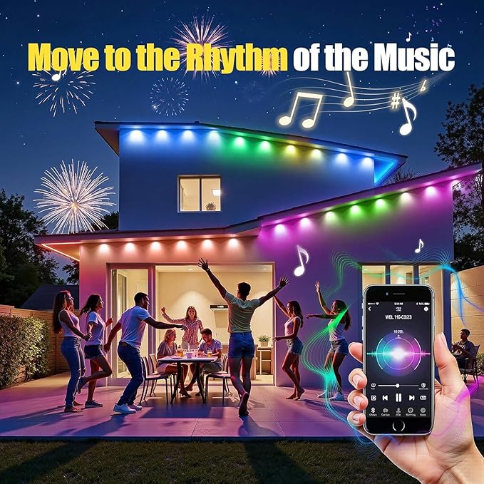 Permanent Outdoor Lights,200ft RGB + IC Smart LED Eaves Lights with App & Remote Control, IP67 Waterproof,for Christmas and All Holiday Decor,Daily and Accent Lighting,House Roof and Garden Lighting