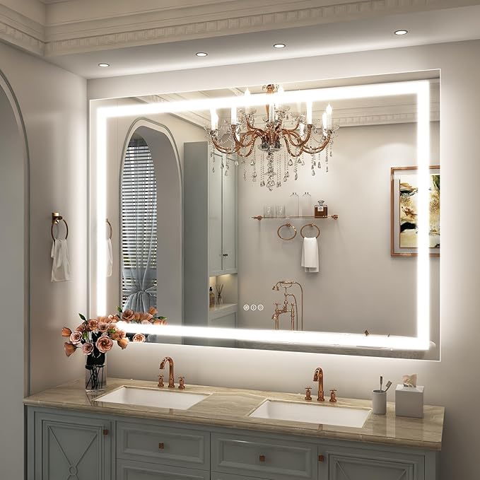 55x40 inch Large LED Mirror for Bathroom, Lighted Vanity Mirror for Wall, Dimmable, Anti-Fog, Shatter-Proof, ETL Listed (Front Lights + Backlit)