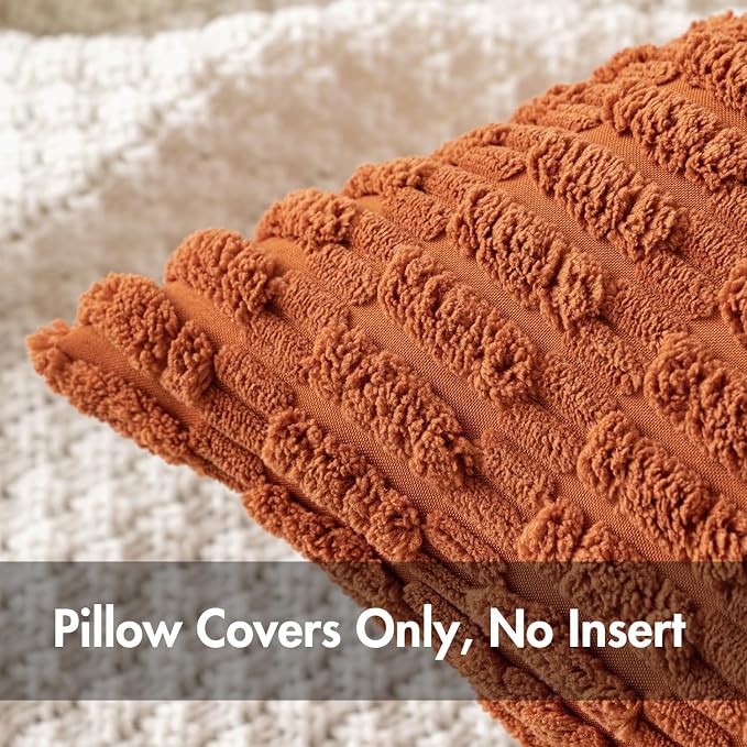 MIULEE Fall Pack of 2 Rust Corduroy Decorative Pillow Covers 20x20 Inch Soft Boho Striped Throw Pillow Covers Modern Farmhouse Home Decor for Sofa Living Room Couch Bed