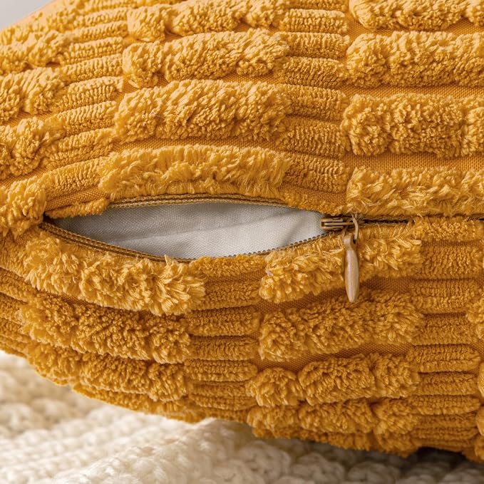 MIULEE Lumbar Corduroy Decorative Throw Pillow Covers 12x20 Gold Yellow | Pack of 2 Soft Boho Striped Pillow Covers Modern Farmhouse Home Decor For Sofa Living Room Couch Bed