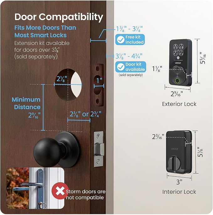 Lockly Secure Pro Smart Door Lock,Fingerprint Keyless Entry Door Lock,Apple Home Key Compatible,Auto Lock, App Remote Control,IP65 Waterproof,Easy Installation