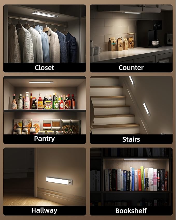 EZVALO 1-Pack Under Cabinet Lights, 3200mAh Rechargeable Motion Sensor Light Indoor, Wireless Closet Lights Battery Operated, with 3 Color Temps, Dimmable, Magnetic, for Kitchen, Stair, Pantry(12inch)