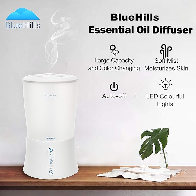 BlueHills Premium Large 3000 ML and 2000 ML XL Essential Oil Diffusers Humidifiers Combo Set of 2 for Large Room Home with Décor LED Lights Great Gift – Value Pack of White.