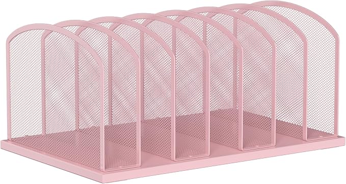 Desk File Organizer Vertical 7 Sections Mesh File Sorter Paper Storage Organizer for Desk, Office Organization File Holder Rack,Pink