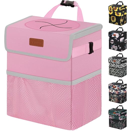 Vankor Pink Car Trash Can Cute, Pink Car Accessories for Women Waterproof Automotive Garbage Cans Leak Proof Vehicle Trash Can