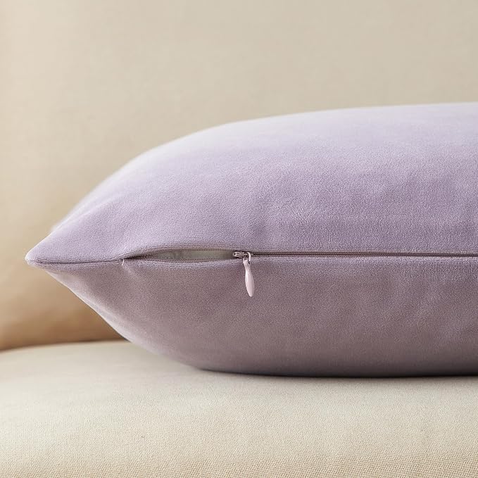12x20 Throw Lumbar Pillow Covers Decorative Cushion Covers Set of 2,Lilac | Soft Velvet Pillow Cases with Invisible Zipper for Modern Couch Sofa Bed Living Room Bedroom Home Decor