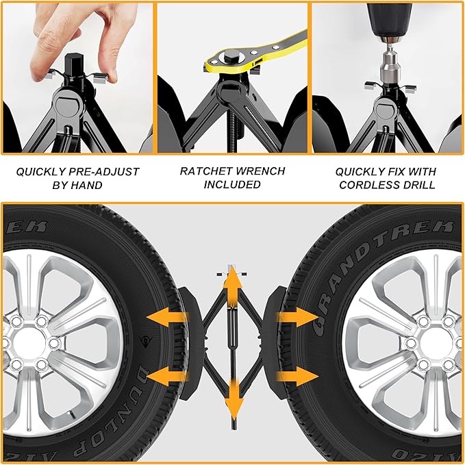 CircleRoad Camper Wheel Chock Stabilizer 2 Sets, Upgraded Side Grain Heavy Duty X-Shaped Stabilizer Wheel Chock RV Travel Trailer Accessories Anti-Move Anti Rust Coating Tire Chalks
