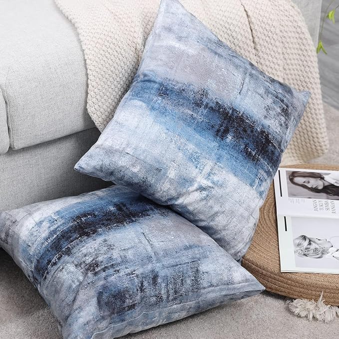 Throw Pillow Covers for Couch, 24x24 Inch, 2 Pack, Blue Grey | Decorative Throw Pillow Covers Cushion Covers for Couch Bedroom Sofa Living Room