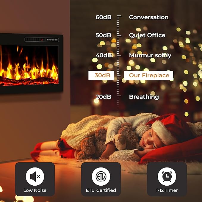 68" Smart WiFi Electric Fireplace with Sound Crackling Narrow Bezel Recessed and Wall Mounted Fireplace Heater with App, Remote Control, Log Flame Option, 750/1500W