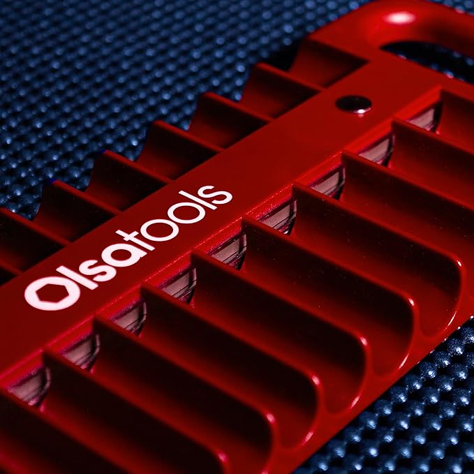 Olsa Tools Magnetic Portable Socket Organizer Tray - 1/4-Inch Drive - Red Holder for Deep & Shallow Sockets - Fits up to 5/8" SAE or 14mm Metric - Quality Tool Organizer for Professionals - Part 1075