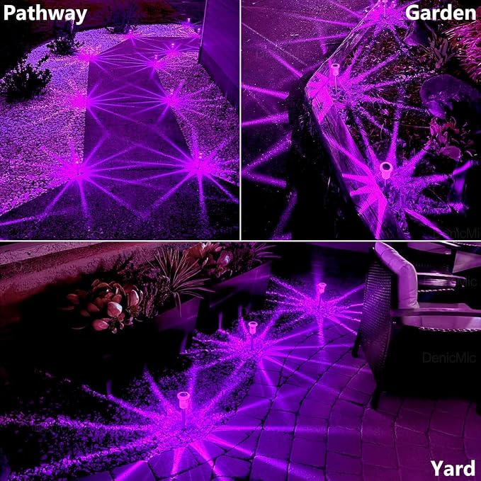 DenicMic Solar Halloween Lights Outdoor Waterproof 10 Pack Halloween Decor | Stake Lights for Yard Pathway Garden Walkway Driveway Patio Lawn, Auto On/Off Purple LED Halloween Decorations Outdoor