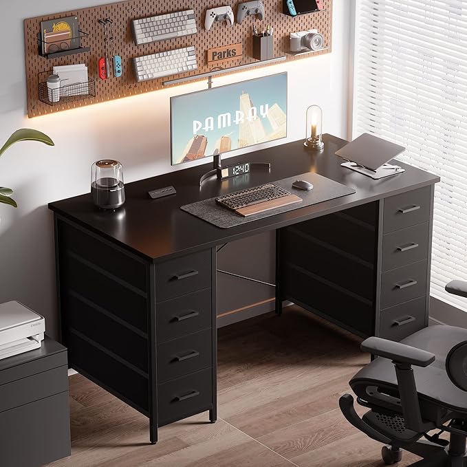 Pamray 47 Inch Computer Desk with 8 Fabric Drawers for Home Office Work | Ample Storage, Space-Saving, Suitable for Home Office Bedrooms Dorm Living Rooms for Study, Writing, Work