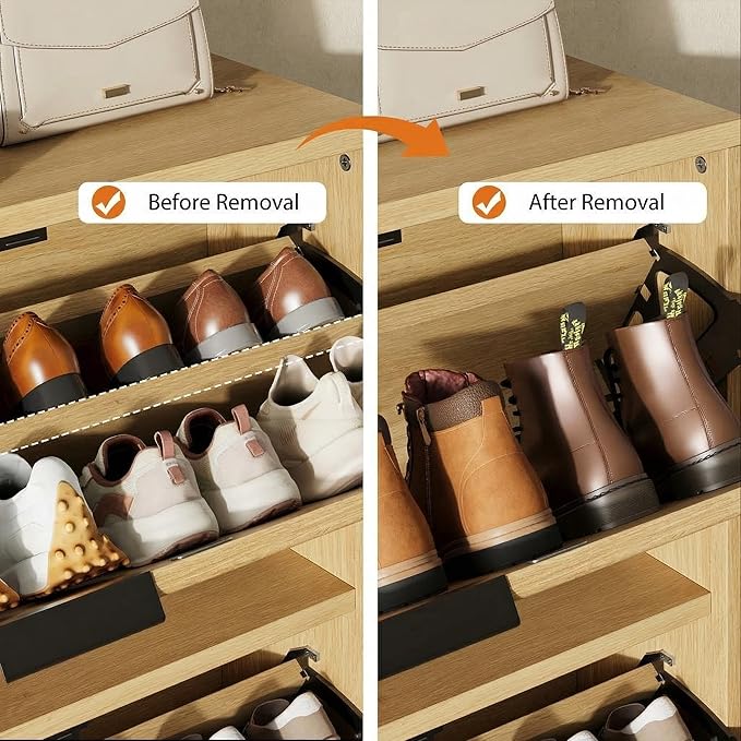 Garvee Shoe Storage Cabinet for Entryway, Fluted Shoe Cabinet with 2 Flip Drawers Doors, 32" Wide Hidden Shoe Rack Tall Freestanding Shoe Organizer for Entrance, Hallway, Living Room, Natural