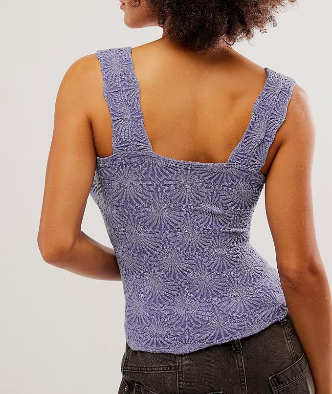 Women's Square Neck Wide Strap Crop Tank Tops Flower Going Out Tops Slim Fit Lettuce Trim Crop Cami Tops