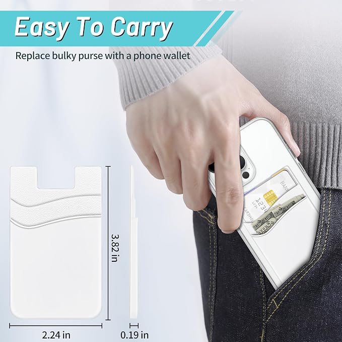 SHANSHUI Phone Wallet, Strong Adhesive Silicone Wallet Sleeve Pocket ID Credit Card Holder Stick on Fit for iPhone & All Smartphones White