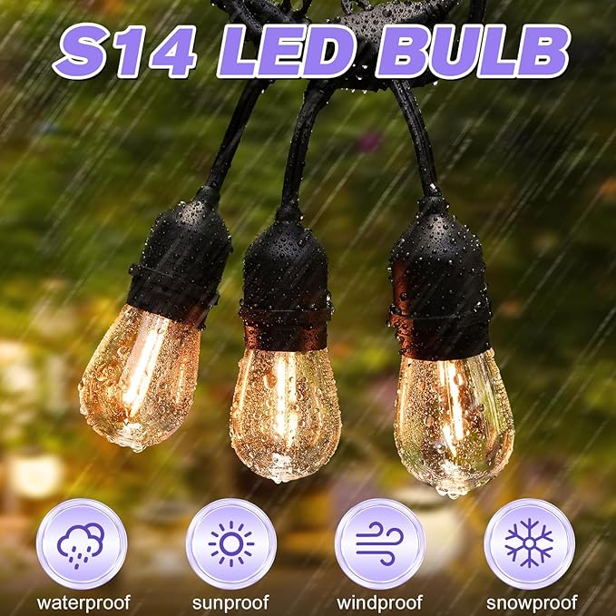 15 Pack Shatterproof S14 LED Replacement Bulbs for Outdoor String Lights, 1W Equivalent to 11W Incandescent Bulb, Warm White 2200K, Dimmable, E26 Regular Medium Screw Base