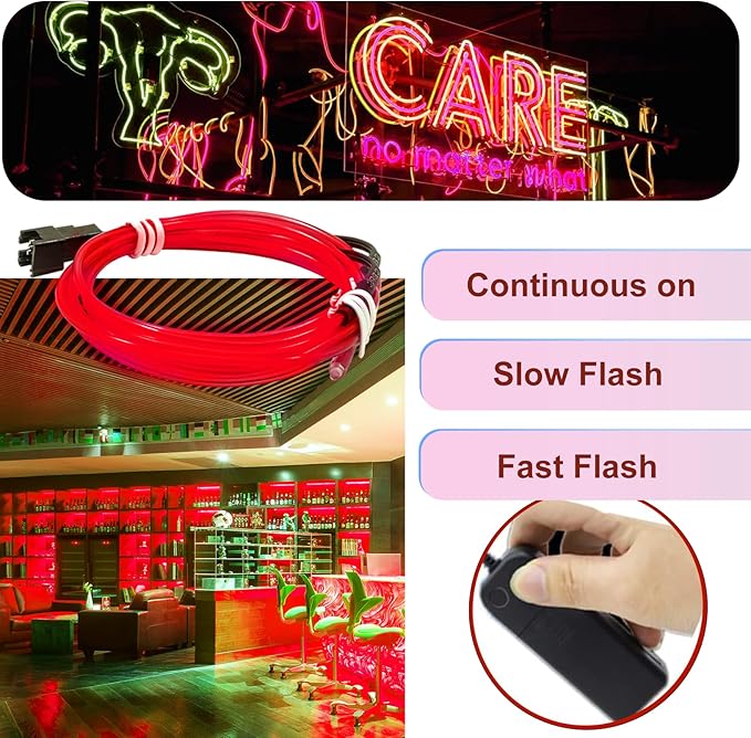 Ourbest EL Wire Lights Battery Powered, Wearable Led Wire Lights 5in1 neon String Light,DIY neon Sign kit Stay/Slow/Fast Flash Party Decoration 1M Red