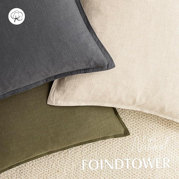 Foindtower Pack of 2, Decorative Linen Solid Throw Pillow Covers Soft Accent Square Cushion Case Boho Farmhouse Pillowcase for Chair Couch Sofa Bedroom Living Room Home Decor 26 x 26 Inch Grey