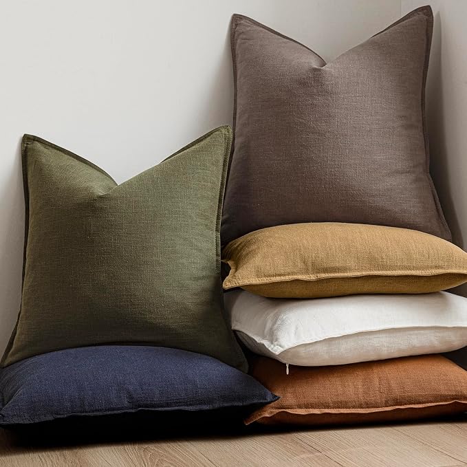Foindtower Set of 2, Decorative Linen Solid Throw Pillow Covers Soft Accent Euro Cushion Case Farmhouse Neutral Pillowcase for Chair Couch Sofa Bedroom Living Room Home Decor 16 x 16 Inch Light coffee