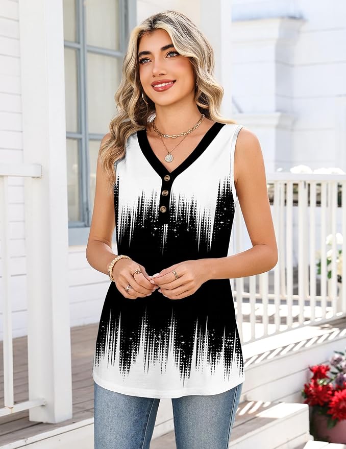 Zeagoo Tank Tops for Women 2026 Summer Top Henley Shirts Dressy Casual Loose Fit V-Neck Button Down Sleeveless Tshirt Blouse