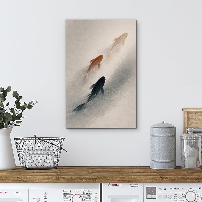 wall26 Canvas Print Wall Art Three Koi Fish Swimming in Misty Water Minimal Photography Realism Rustic Colorful Multicolor for Living Room, Bedroom, Bathroom - 12"x18"