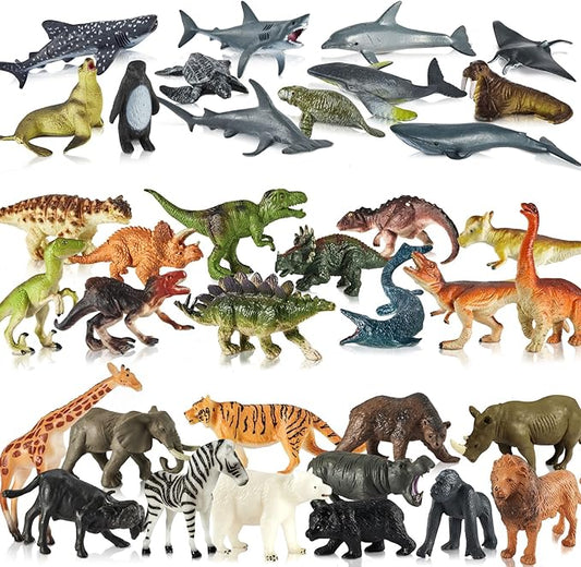 36 Pack Animal Figurines, Ocean Animal Toys, Plastic Mini Sea Creatures Figures, Dinosaur Toys for Kids 3-5, Jungle Toy Set Zoo Animals, Cake Topper Party Favor Gift for Toddler